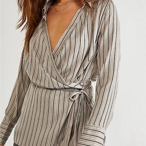 Free People Striped Wrap Blouse